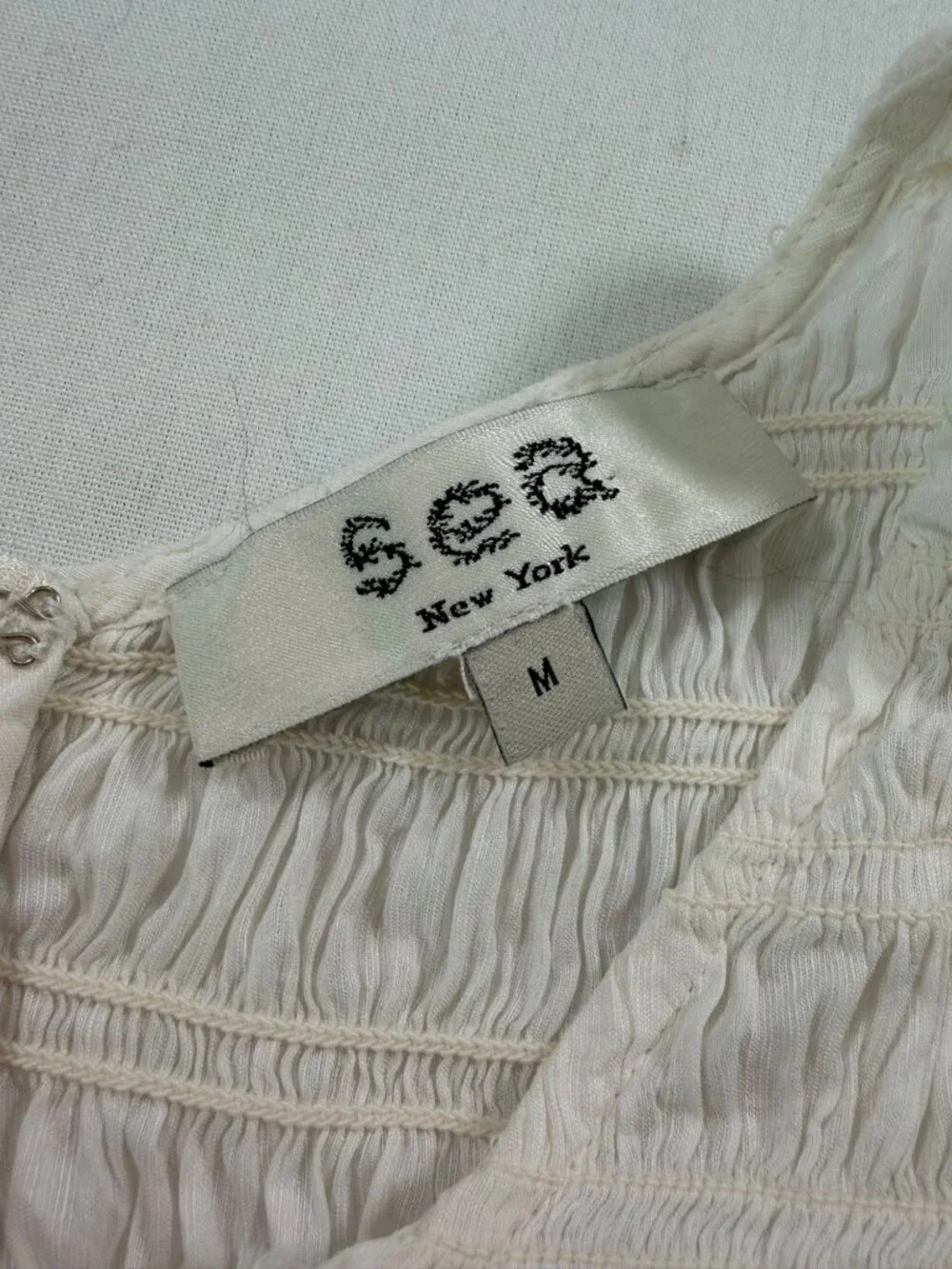 Sea New York Smocked Tiered Maxi Dress Puff Sleeves Linen Blend White Sz Medium